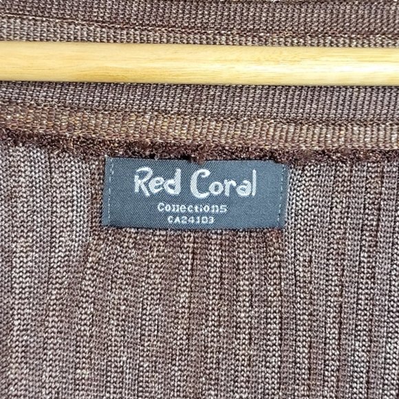 Shiny Brown Red Coral Cardigan - Size  L - Picture 5 of 6